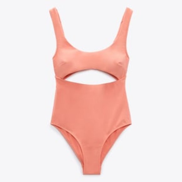 NWT Zara Cut Out One-Piece Swimsuit in Peach - Picture 3 of 9